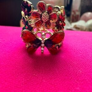 Elegant Enamel Gold Butterfly Floral Ring